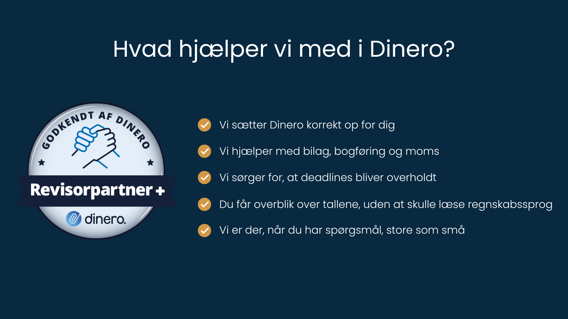 Illustration med Dinero-opgaver og en liste over, hvad vi hjælper med i Dinero.
