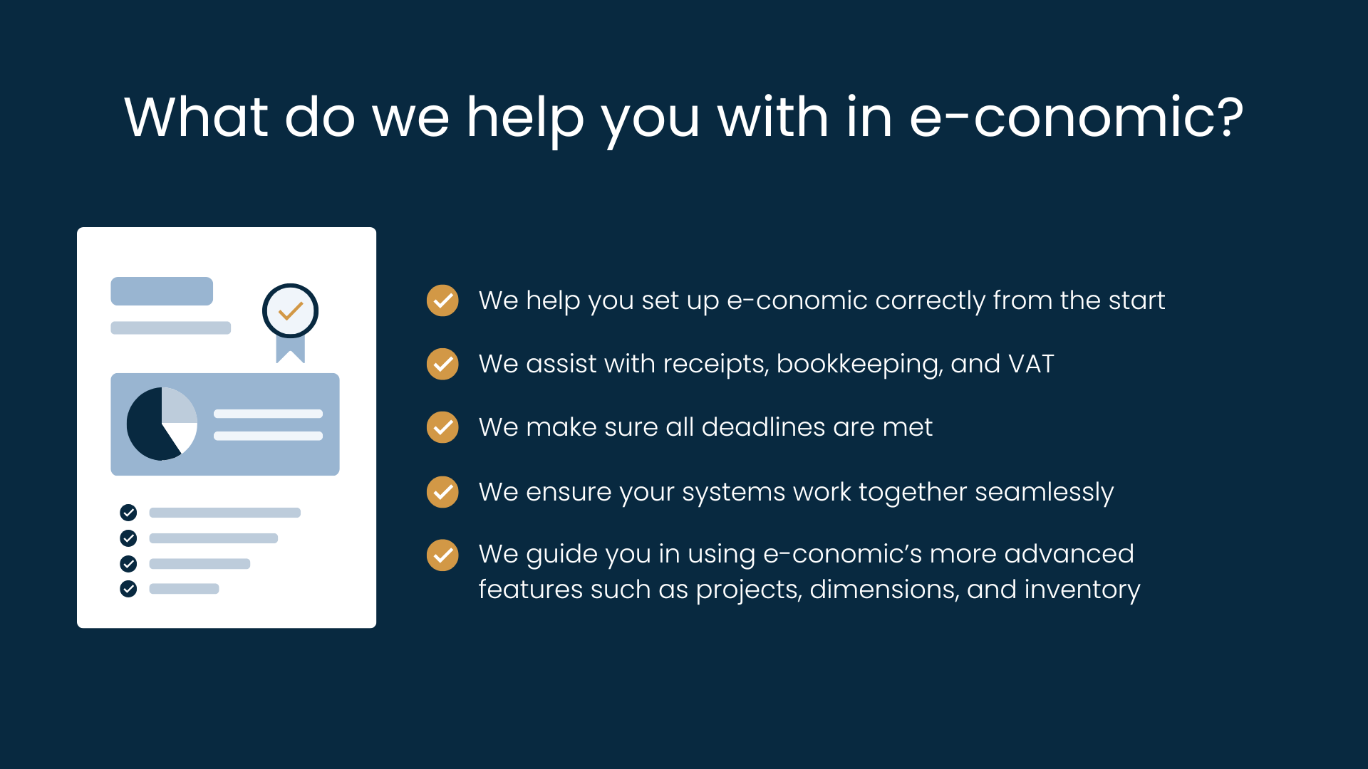 llustration with a checklist of what we help you with in e-conomic.