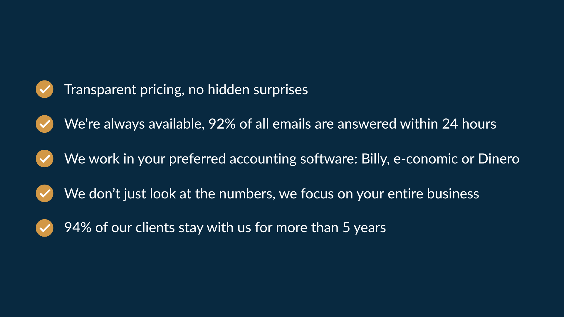 Key benefits of working with Accountview — transparent pricing, fast support, flexible accounting systems, and long-term client satisfaction